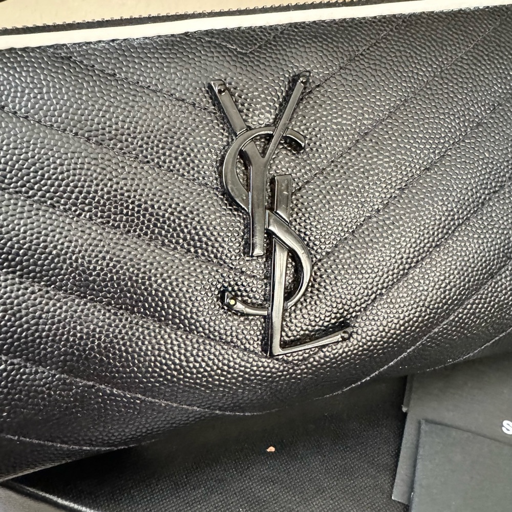 SOLD - 💎AUTH YSL Saint Laurent Monogram Zip Around Wallet Black - Picture 3 of 14
